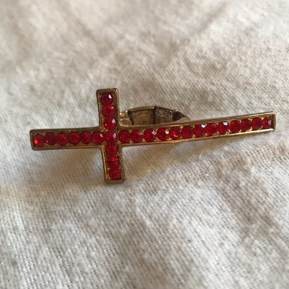 Red Rhinestone Cross Stretchy Ring
